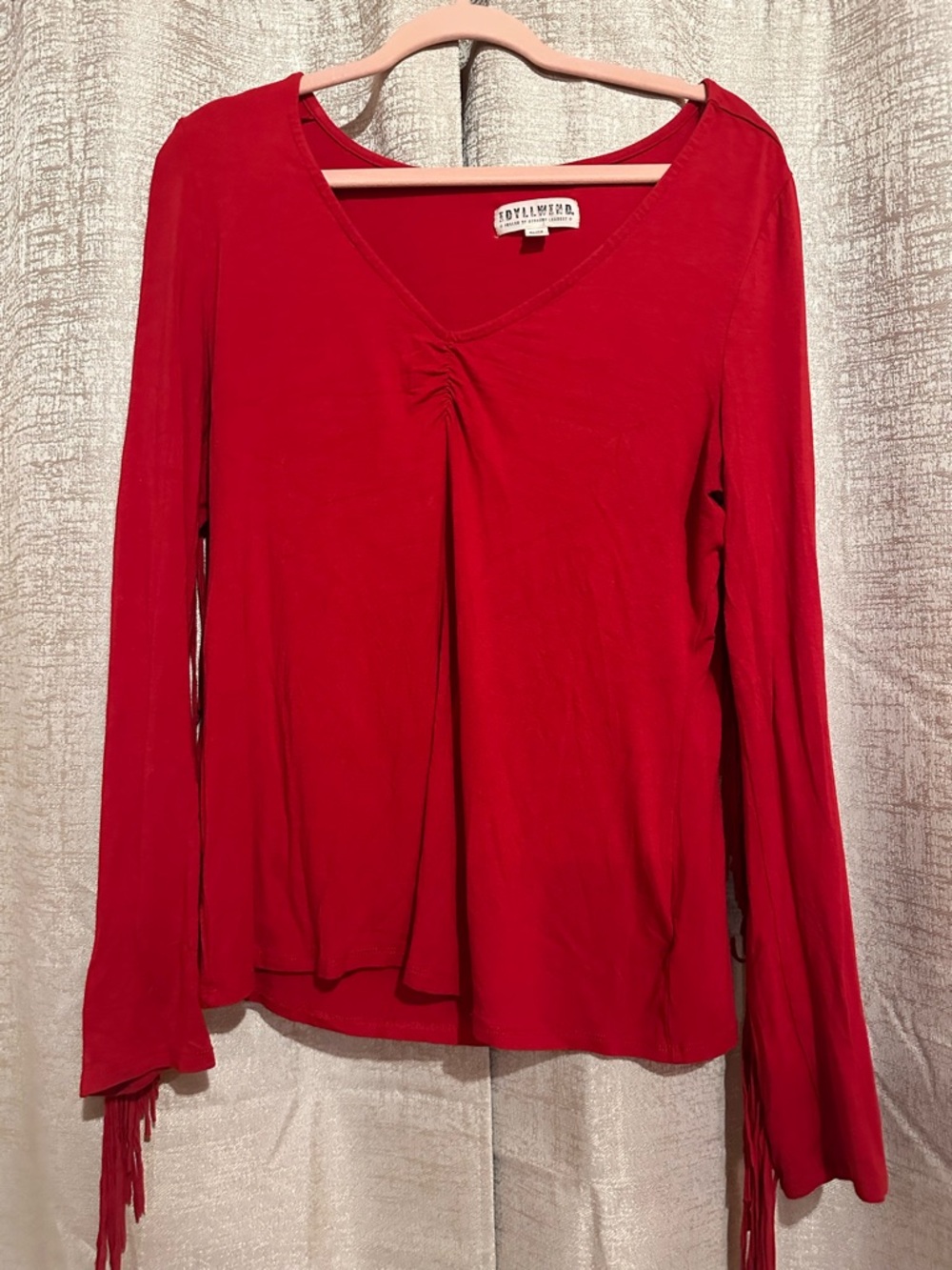 Idyllwind Red Long-Sleeve V-Neck Top with Fringe Sleeves